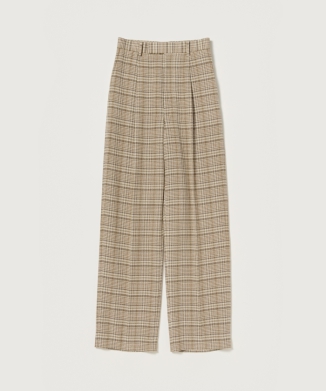 SILK LINEN NEP CHECK ONE-TUCK SLACKS