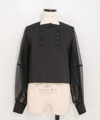 T/C SHEER SLEEVE SAILOR CROPPED BLOUSE