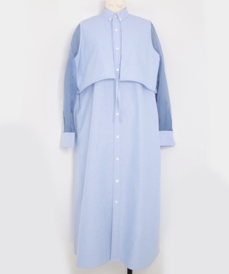OXFORD SHEER SLEEVE DRESS