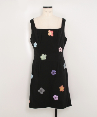 LENTICULAR FLOWER PATCH SQUARE NECK MINI DRESS