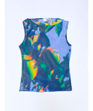 LOOP MESH SEMI SHEER BOAT NECK PRINT TANK