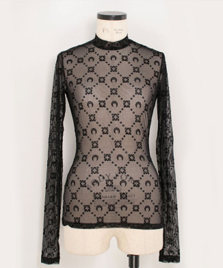 MOONOGRAM MESH FLOCK LS HIGHNECK TOP