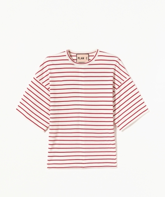 ホワイトレッドストライプフィットTシャツ