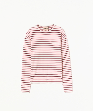 ホワイトレッドストライプ長袖Tシャツ