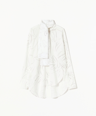 フラワープリントコットンシャツ(スカーフ付き)