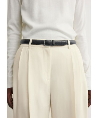 Slim grained-leather trouser belt