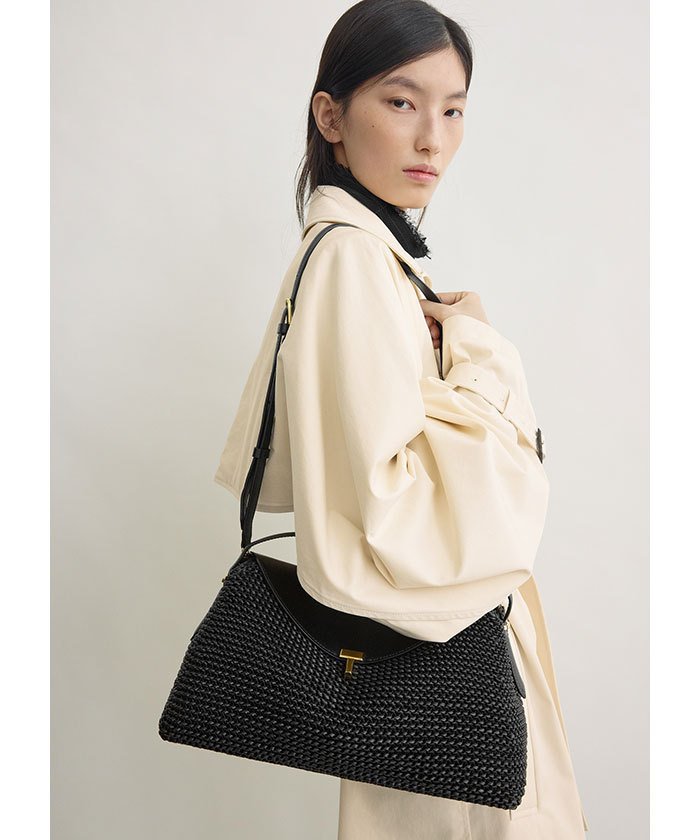 ブラックハンドバッグ Tロックハンドバック T-Lock woven-leather top handle(F266N108)｜阪急百貨店公式通販