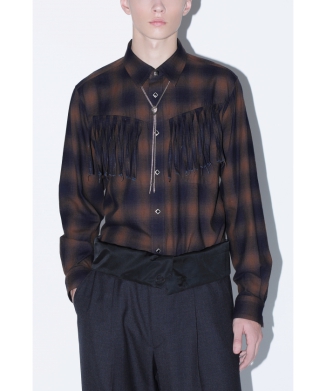 Ombre check fringe shirt