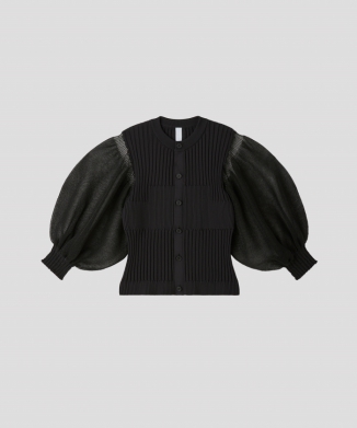 FLUTED LUCENT PUFF SLEEVE CARDIGAN