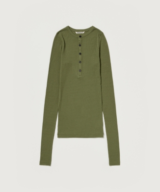 WOOL SILK SOFT RIB HENLEY