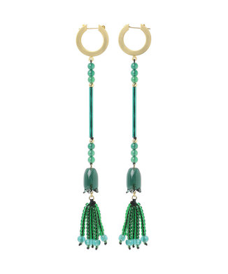 Floral Motif Long Glass Earrings