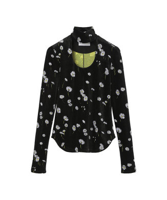 Velour Jersey Floral High Neck Top