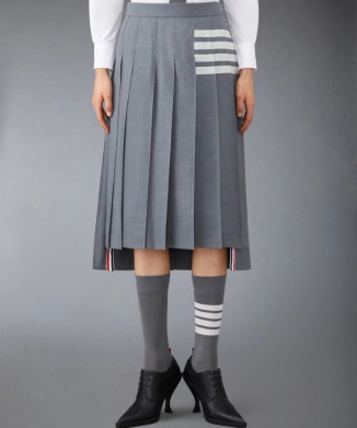 【THOM BROWNE】平織り4-BARプリーツミディスカート