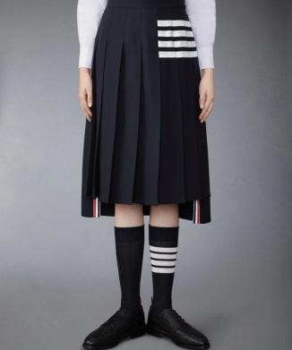 【THOM BROWNE】平織り 4-BAR ミディプリーツスカート