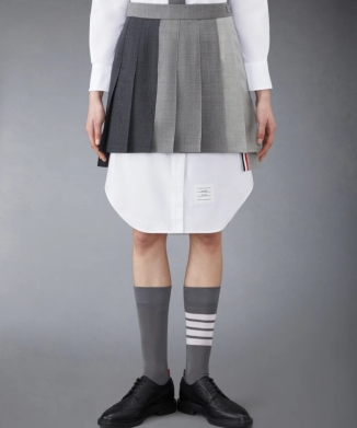 【THOM BROWNE】ファンミックス ウール フレスコ織り プリーツ ミニ スカート