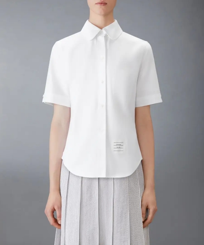 THOM BROWNE 半袖ニットシャツ グレー 2 美品 THOM BROWNE】オックスフォード ラウンド カラー半袖シャツ(F269Y069