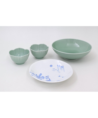 【深川製磁】26’笹青磁・山水セット