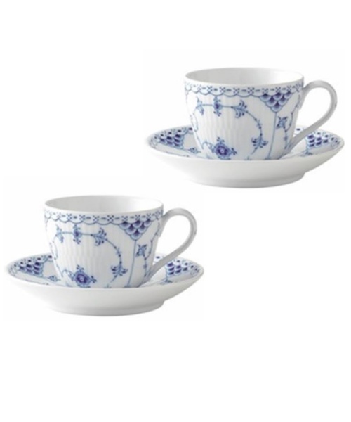RoyalCopenhagen ブルーフルーテッド ハーフレース カップ&ソーサーペア 白 One RoyalCopenhagen ブルーフルーテッド ハーフレース カップ&ソーサーペア 白 One