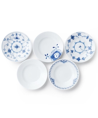 ブルーフルーテッド プレイン ヒストリーミックス ミニプレート5柄セット11cm