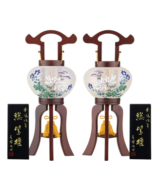 絹張プチあんどん総紫檀［大輪菊］一対入