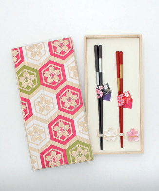 〈名入れあり〉亀甲(六角市松夫婦/シェル箸置き桜)