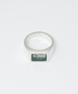 Signet Ring with Flower / Green　XOR043