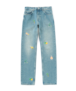 STONE WASH DENIM EMBROIDERED MOTIF JEAN　MPS24-TR-002-02