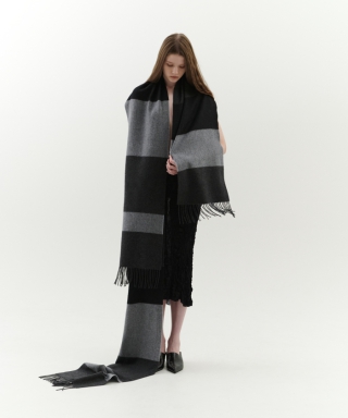 INNER MONGOLIAN CASHMERE FRINGE STOLE（STRIPE）- 阪急EXCLUSIVE　H0013