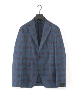 美品 春物 ブルー系 TAGLIATORE ジャケット 44 TAGLIATORE テーラードジャケット ブルー系チェック 44 春夏用