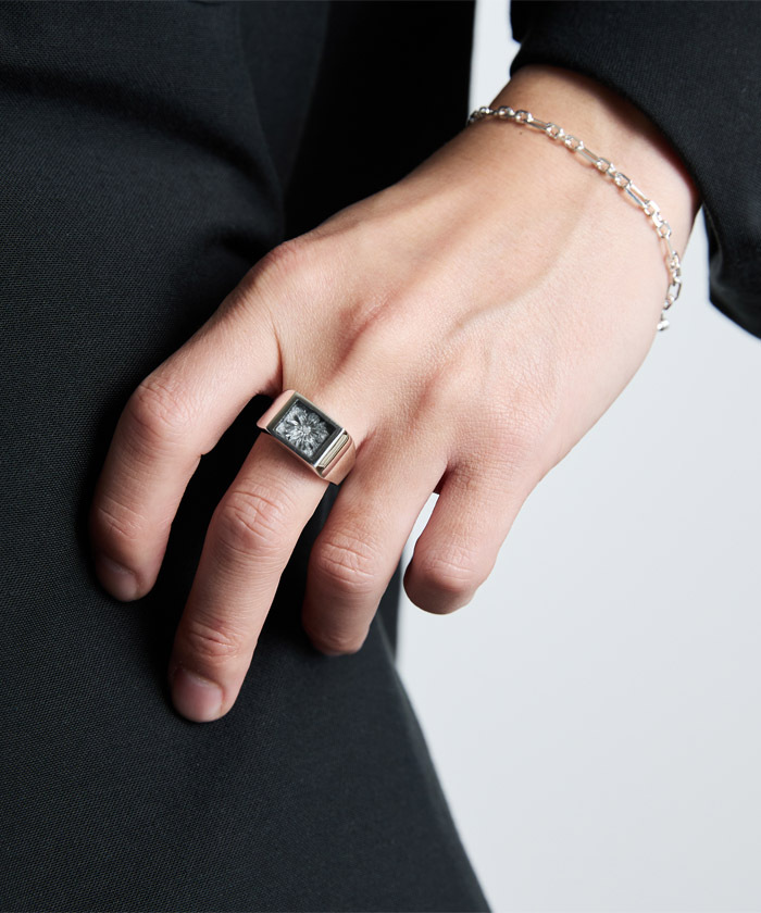 Signet Ring with Steel Gray Flower XOR117(M257N085)｜HANKYU MEN'S