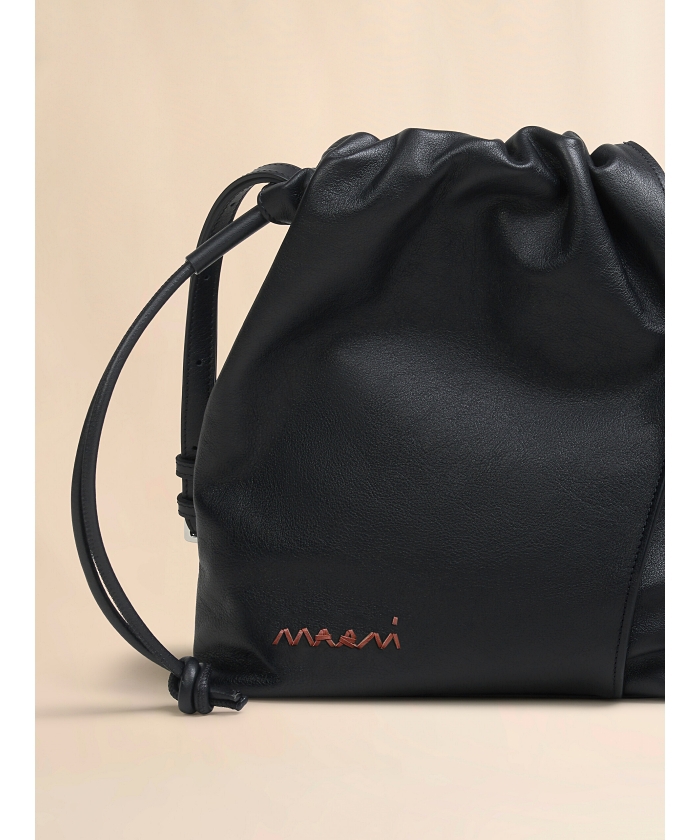 可憐◎*Marni*ブラックサテン Scrunchie ドローストリングバッグ Black satin Scrunchie small drawstring bag | Marni