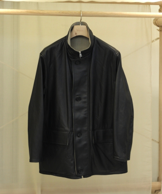 REVERSIBLE WOOL TWISTED TWILL / SHEEP LEATHER HALF COAT　A26AC01AN