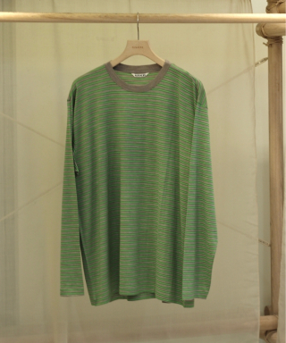SOFT SMOOTH WOOL STRIPE JERSEY L/S TEE　A26AP01BT