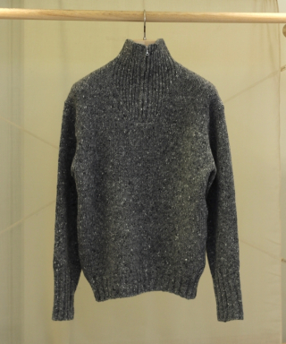 LOW-GAUGE HOMESPUN TWEED KNIT ZIP TURTLE　A26AP01HS