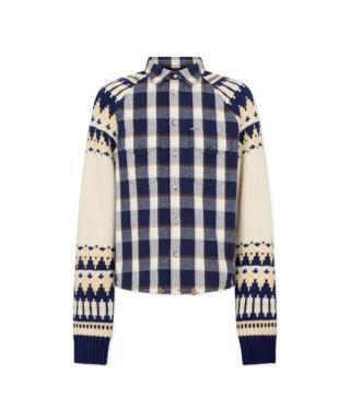 Knit and Plaid Drawstring Shirt　S74DM1038_D35355