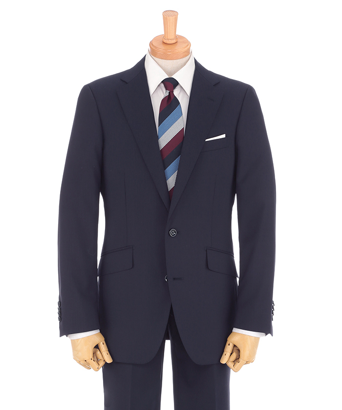 控えめなストライプで幅広く活躍するネイビースーツ 1901261-B