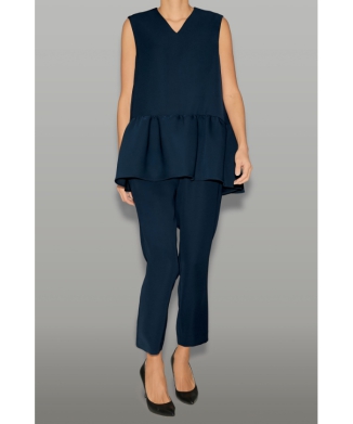 ノースリーブVネックヘムギャザーブラウス