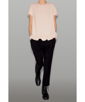 ハーフスリーブヘムギャザーフリルブラウス