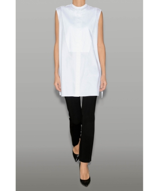 バックタイノースリーブコットンブラウス