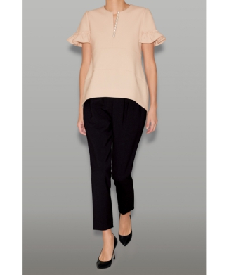 ギャザースリーブパールスリットラインブラウス