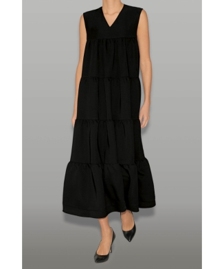 Vネックティアードマキシドレス