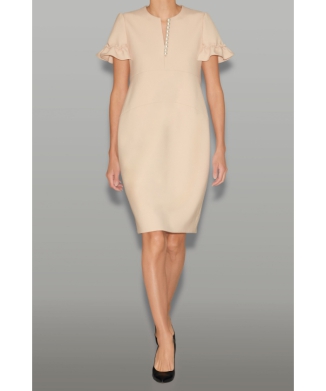 ギャザースリーブパールスリットラインドレス