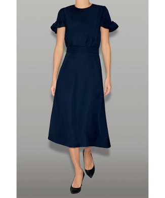 ギャザースリーブレイヤードミディドレス