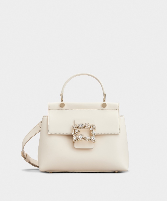 【Roger Vivier】フラワーストラスバックル Viv'Cabasミニバッグ Cabas Efflorescence Mini Bag in leather Black Woman
