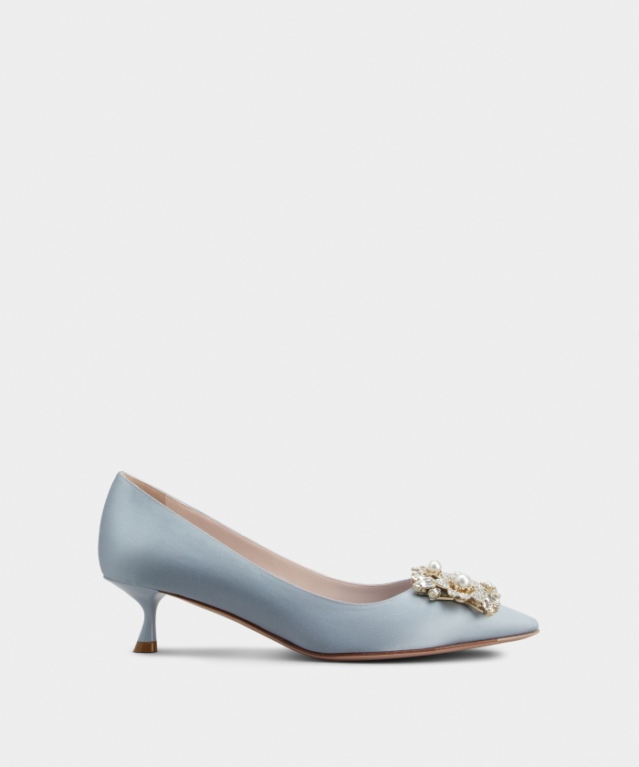 [Roger Vivier] RV ブーケ ストラス バックル パンプス (サテン) ROGER VIVIER RV ブーケストラスバックル サテン パンプス 黒