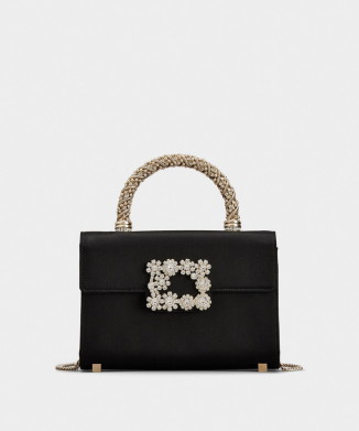 「フラワー ストラス」ジュエル バックル サテン クラッチ ミニ