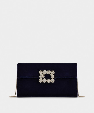 「フラワー ストラス」バックル ベルベット クラッチ