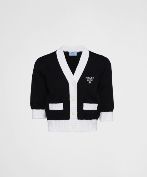 PRADA クロップド コットン カーディガン ブラック/ライトベージュ 38 PRADA クロップド コットン カーディガン ブラック/ライトベージュ 38