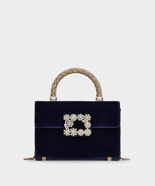 RogerVivier 「フラワー ストラス」 ジュエル バックル ベルベット クラッチ ミニ ネイビー ONE SIZE RogerVivier 「フラワー ストラス」 ジュエル バックル ベルベット クラッチ ミニ ネイビー ONE SIZE