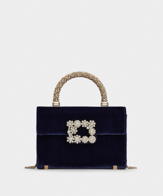 「フラワー ストラス」 ジュエル バックル ベルベット クラッチ ミニ